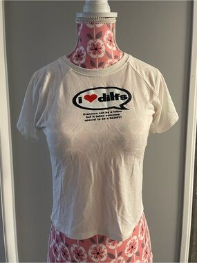 omighty White Graphic Crop Tee with Black and Red Print